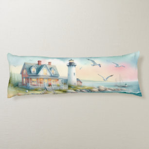 Pathway to the Lighthouse Coastal Cottage Body Pillow