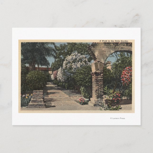 Pathways of the Patio Mission Garden Postcard (Front)