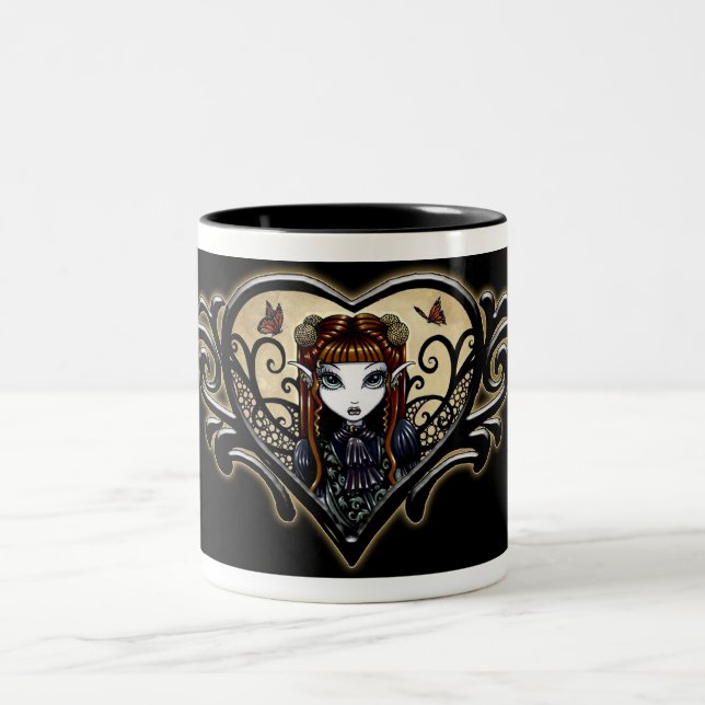 "Patience" Black Tribal Heart Faery Mug (Center)