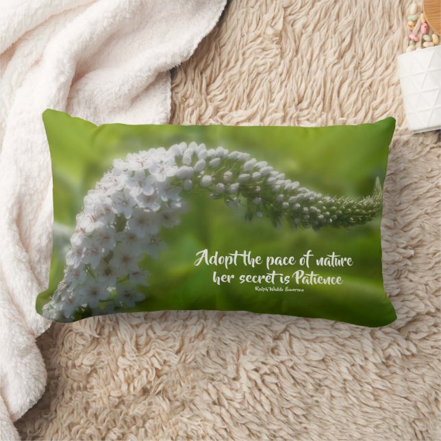 Patience Quote White Flower Inspirational  Lumbar Pillow (Blanket)