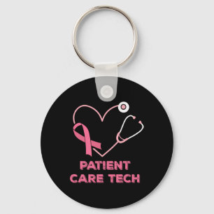 Patient Care Tech Pct Pink Heart Stethoscope Breas Keychain