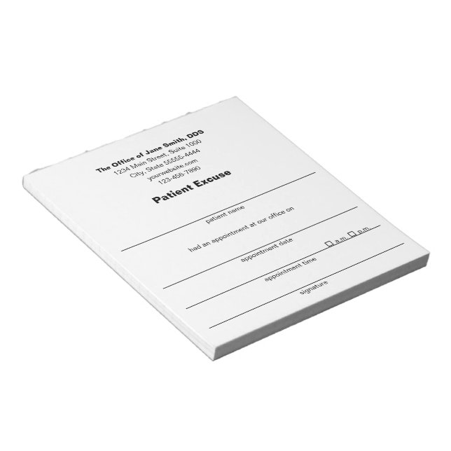 Patient Excuse Dentist's Note Black White Template (Angled)