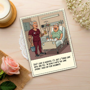 Patient Scared of Nurse Sponge Bath Get Well Postcard