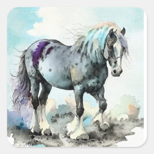Patient Shire Horse Watercolour Square Sticker