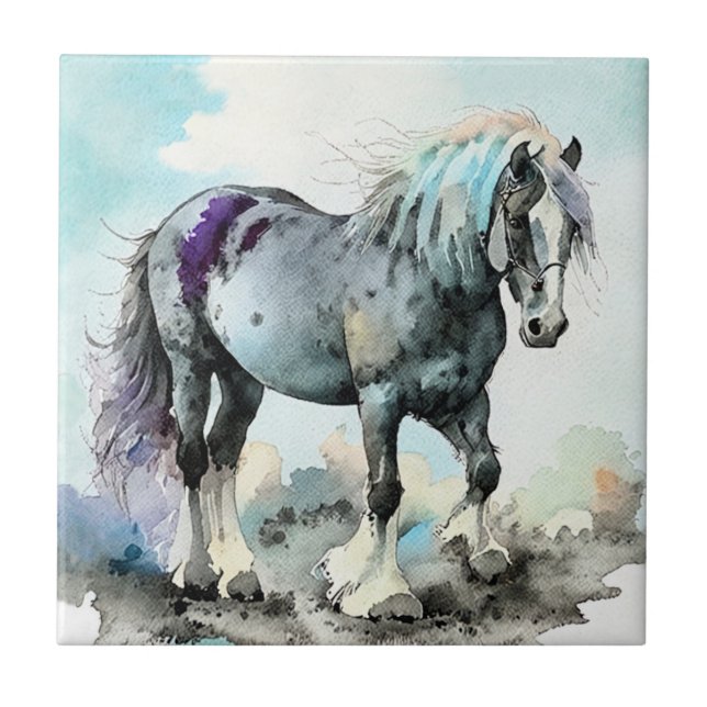 Patient Shire Horse Watercolour Tile (Front)