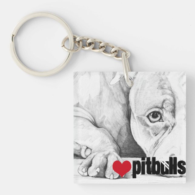 Patiently Waiting (heart pitbulls) Keychain (Front)