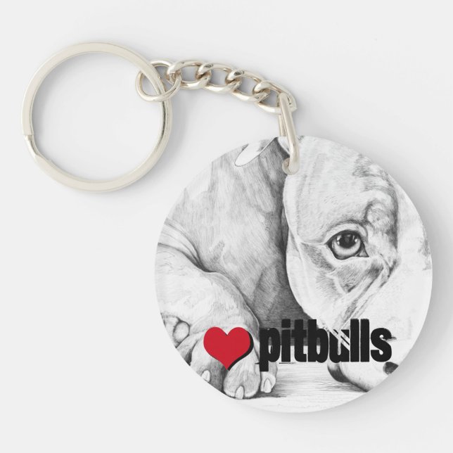 Patiently Waiting (heart pitbulls) Keychain (Front)