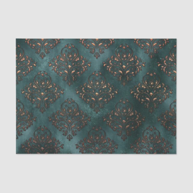 Patina and Rust Damask Teal Tissue Paper (Front)