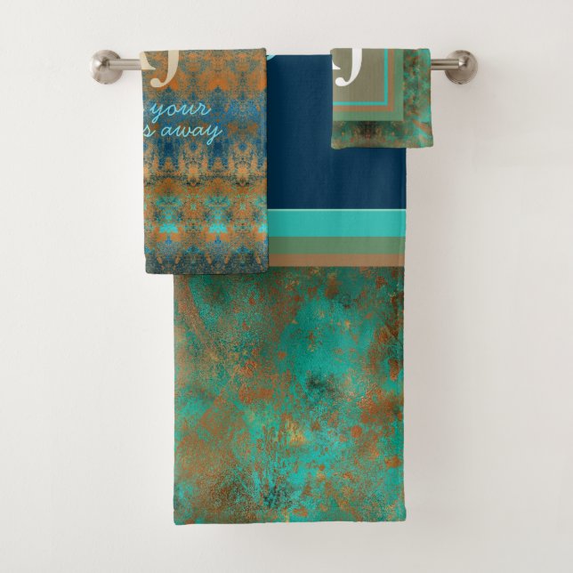 Patina - bleu turquoise rouille texte personnalisé (En situation)