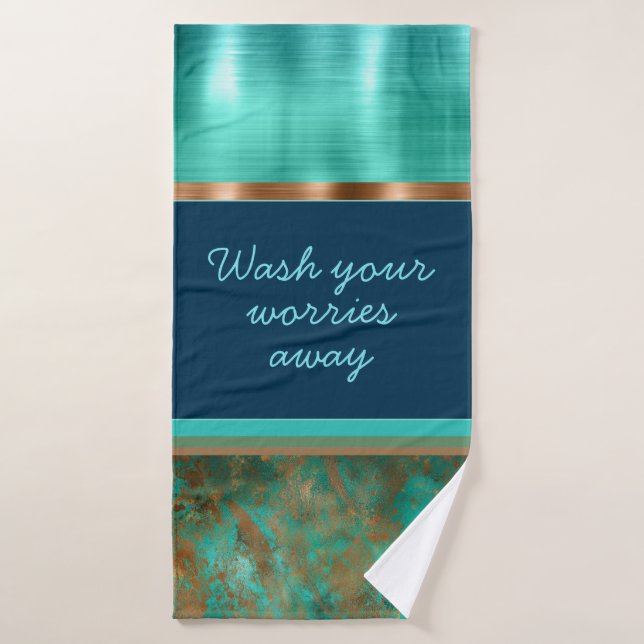 Patina - blue teal rusty custom text and Monogram  Bath Towel Set (Bath Towel)