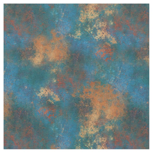 Patina Copper Distressed Turquoise Grunge Fabric (Close Up)