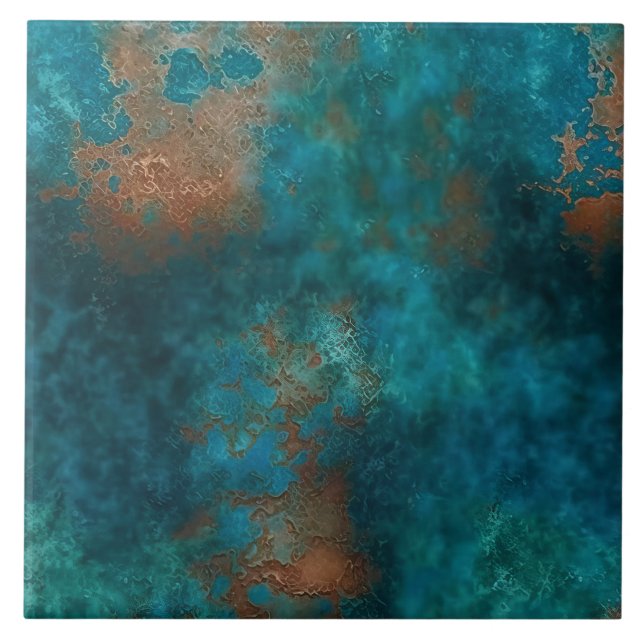 Patina Copper Turquoise Rust Tile (Front)