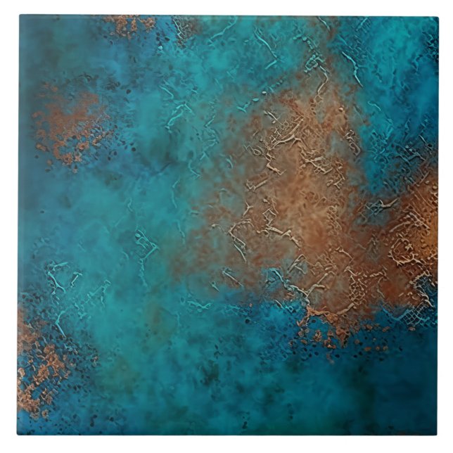 Patina Copper Turquoise Rust Tile (Front)