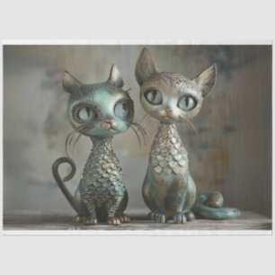 Patina Finish 2 Cats Decoupage  Tissue Paper