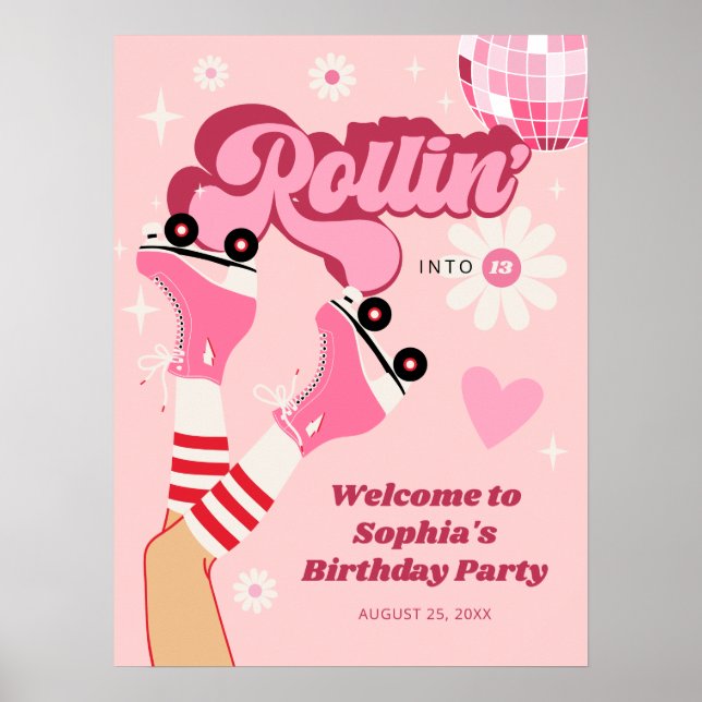 Patinage à rouleaux Affiche de fête d'anniversaire (Devant)