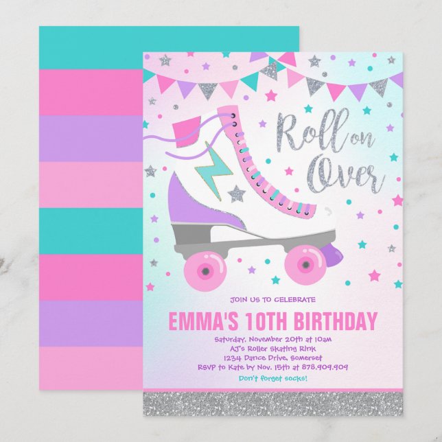 Patinage à rouleaux Invitation Anniversaire Patina (Devant / Derrière)