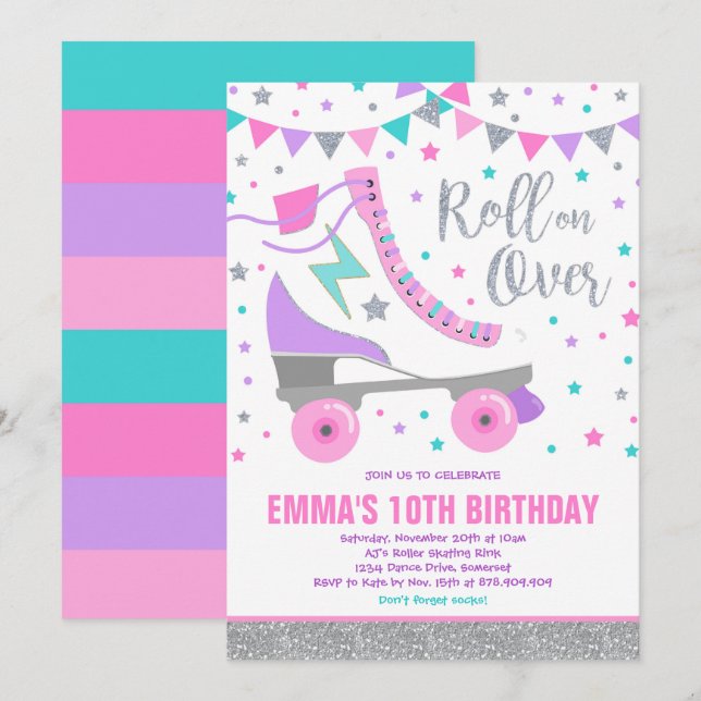 Patinage à rouleaux Invitation Anniversaire Patina (Devant / Derrière)