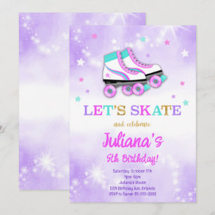 Patinage à rouleaux violet Invitation Anniversaire