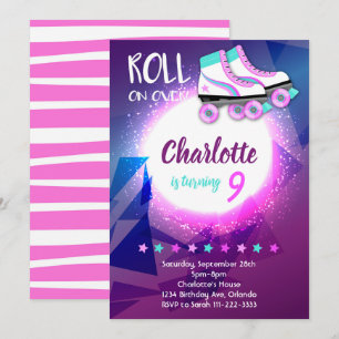 Patinage à rouleaux violet Invitation d'anniversai