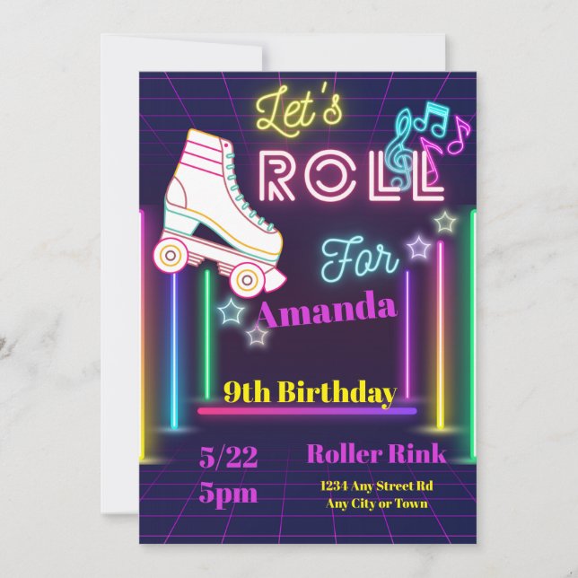 Patinage à roulettes Invitation d'anniversaire, Pa (Devant)