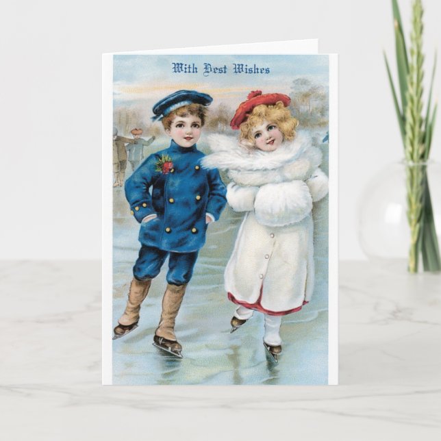 Patinage de glace de fille de garçon de carte de (Devant)