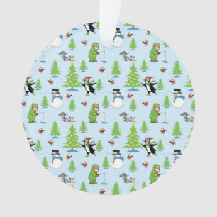 Patinage de pingouin de Noël et pêcheur d'ours