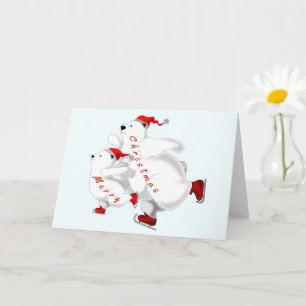 Patinage Famille Ours Carte de Noël