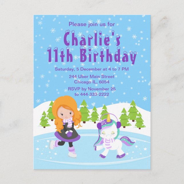 Patinage hivernal Anniversaire Carte postale Fille (Devant)