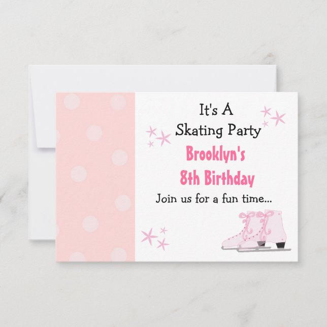 Patinage rose Invitation Anniversaire (Devant)