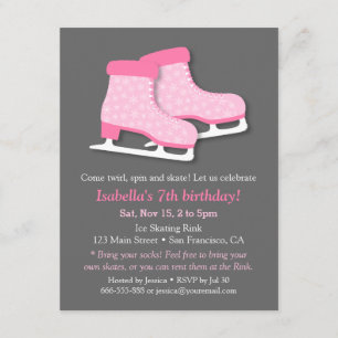 Patinage rose Patinage sur glace Invitations de fê