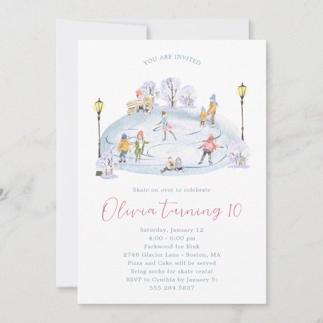 Patinage sur glace Anniversaire Fête Invitation (Devant)