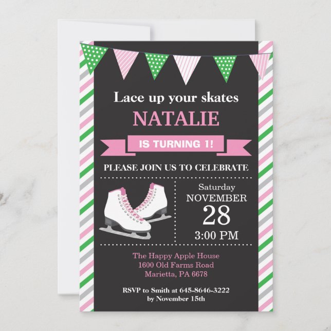 Patinage sur glace Anniversaire Invitation 1er ann (Devant)