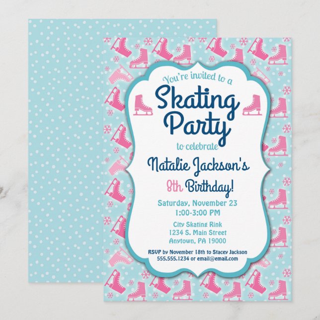 Patinage sur glace Anniversaire Invitation Filles  (Devant / Derrière)