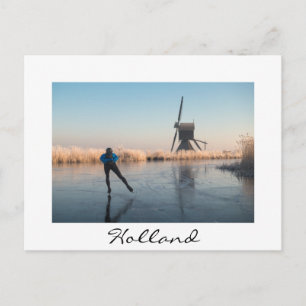 Patinage sur glace après moulin et roseaux carte p