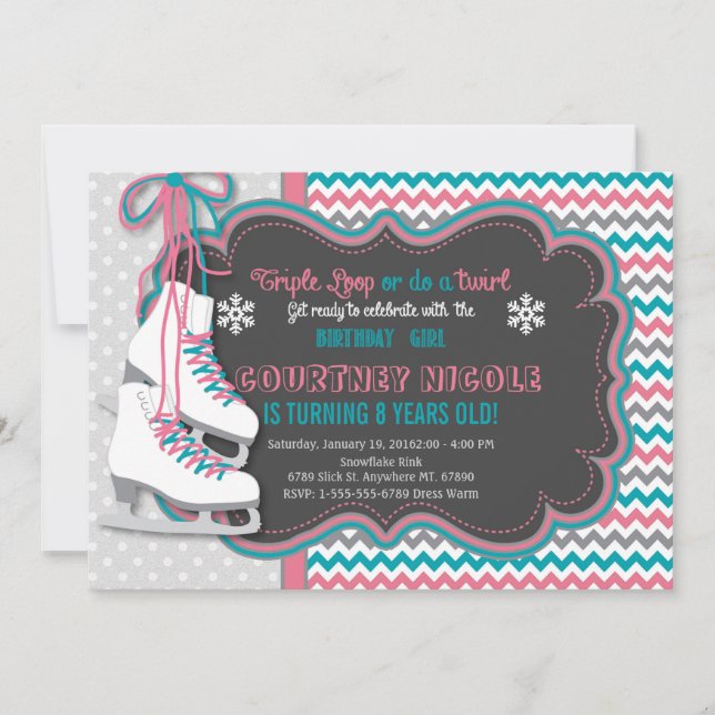 Patinage sur glace d'hiver Invitation de fête d'an (Devant)