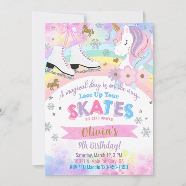 Patinage sur glace et invitation d'anniversaire fi (Devant)