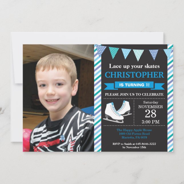 Patinage sur glace Invitation Anniversaire 1er ann (Devant)