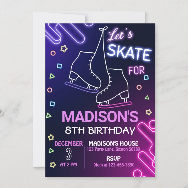 Patinage sur glace Invitation Anniversaire Patinag (Devant)
