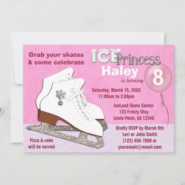 Patinage sur glace Invitation Anniversaire PINK Ic (Devant)