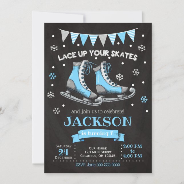 Patinage sur glace Invitation d'anniversaire / Gar (Devant)