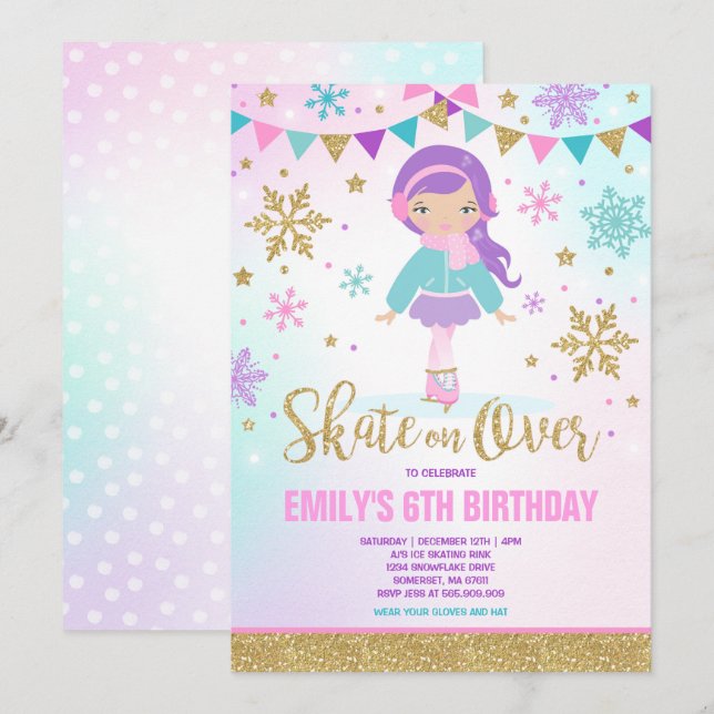 Patinage sur glace Invitation Glace Skating Party  (Devant / Derrière)