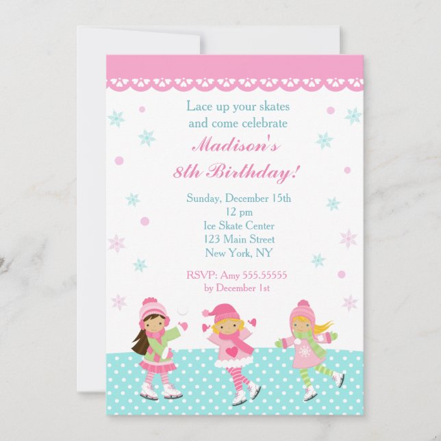 Patinage sur glace Invitations d'anniversaire (Devant)