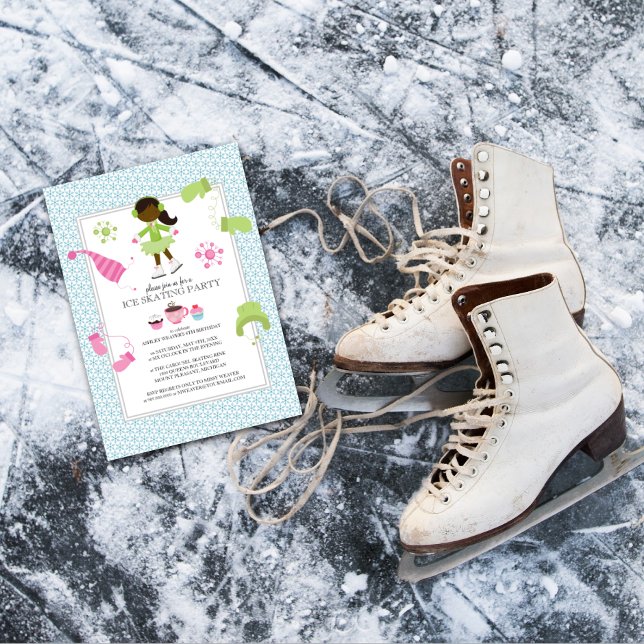 Patinage sur glace Invitations de fête d'anniversa (Créateur téléchargé)
