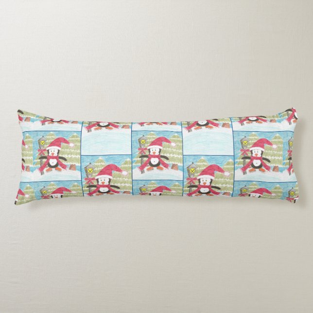 Patinage sur glace pingouin motif bleu coussin (Devant)