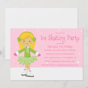 Patinage sur glace rose   Invitation de fête d'ann