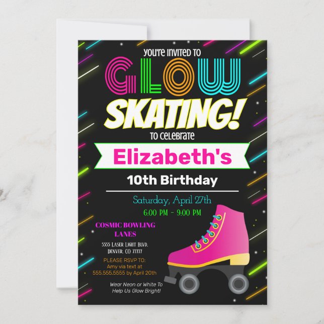 Patinage sur lueur Invitation Anniversaire (Devant)