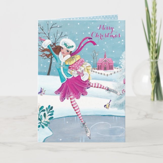 Patineuse - Carte de voeux de Noël (Devant)