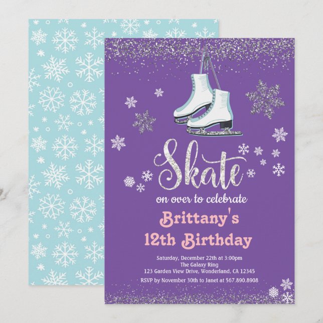 Patineuse de glace Invitation de fête d'anniversai (Devant / Derrière)