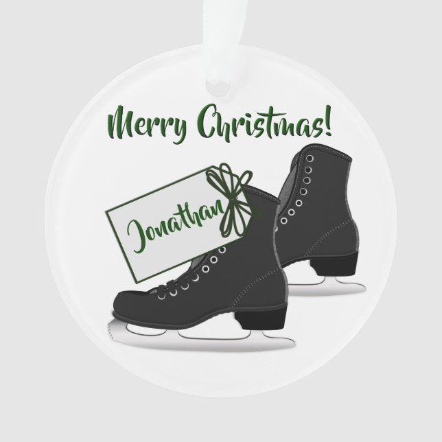 Patins de glace de Noël Ornement acrylique rond (devant)