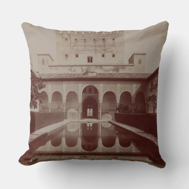 Patio de los Arrayanes, Alhambra, c.1875-80 (sepia Throw Pillow (Front)